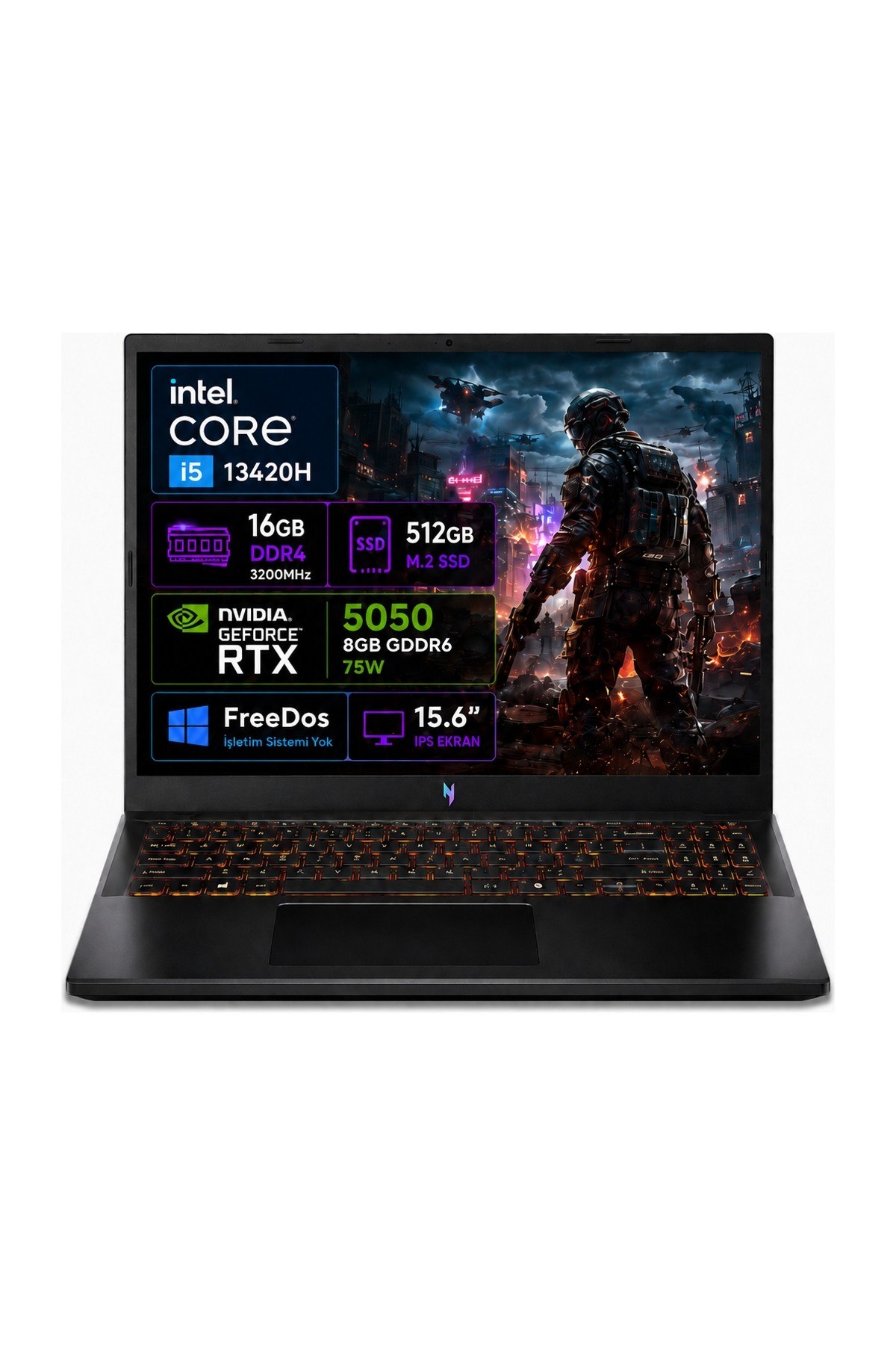 Acer nitro V 15 ANV15-52-01 Intel Core i5-13420H 16GB RAM 512GB SSD RTX5050-8GB 75W 15.6" 165Hz FHD Freedos NH.QZ7EY.003-01